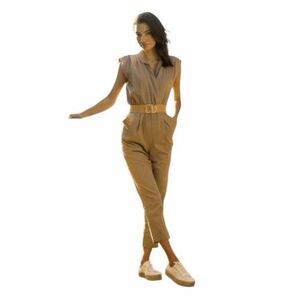 Downeast Frankie Surplus Jumpsuit Khaki Tan Linen Mix XXL